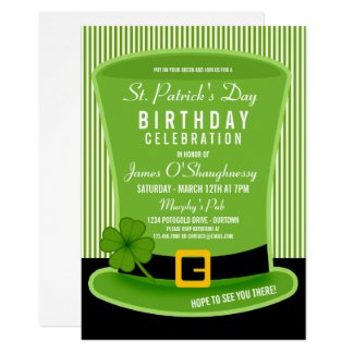 Leprechaun Hat Birthday Party Invitations