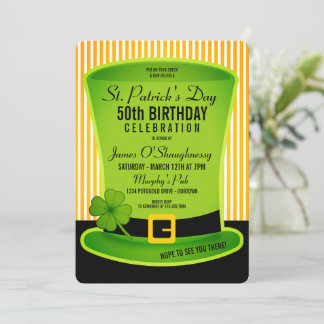 Leprechaun Hat Birthday Party Invitations