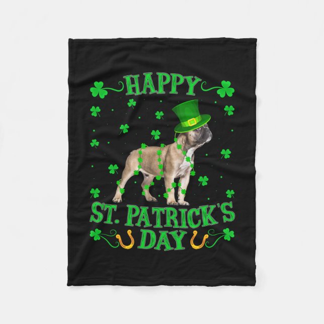 Leprechaun Hat French Bulldog St. Patrick's Day  Fleece Blanket (Front)