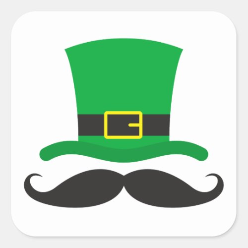 Leprechaun hat funny mustache St Patricks day Square Sticker