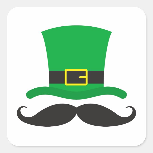 Leprechaun hat funny mustache St Patrick's day Square Sticker (Front)