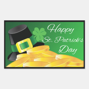 Leprechaun Hat & Gold Coins St. Patrick's Day Rectangular Sticker