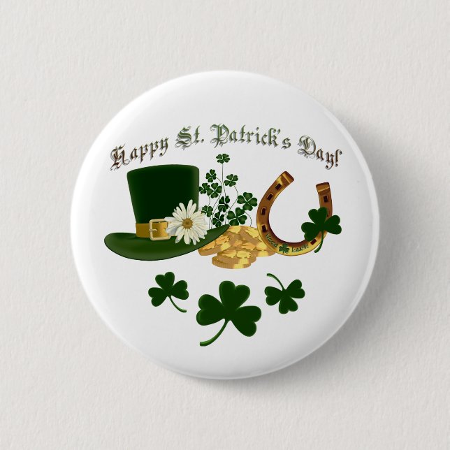 Leprechaun Hat Gold Horseshoe - St Patrick's Pinback Button (Front)