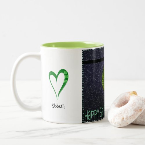 Leprechaun Hat Monogram Typography Green Glitter  Two_Tone Coffee Mug