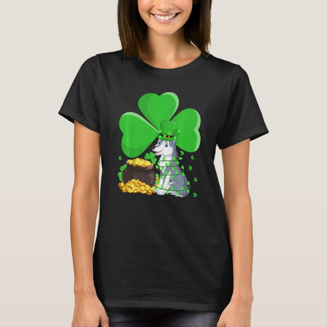 Leprechaun Hat Shamrock Leaf Wolf St Patrick S Day T-Shirt (Front)