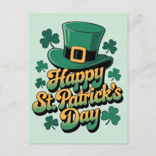 Leprechaun Hat& Shamrocks Happy St. Patrick's Day Postcard