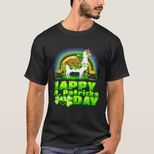 Leprechaun Hat Sloth Riding Llama Happy St Patrick T-Shirt