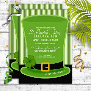 Leprechaun Hat St. Patricks Day Party Invitations