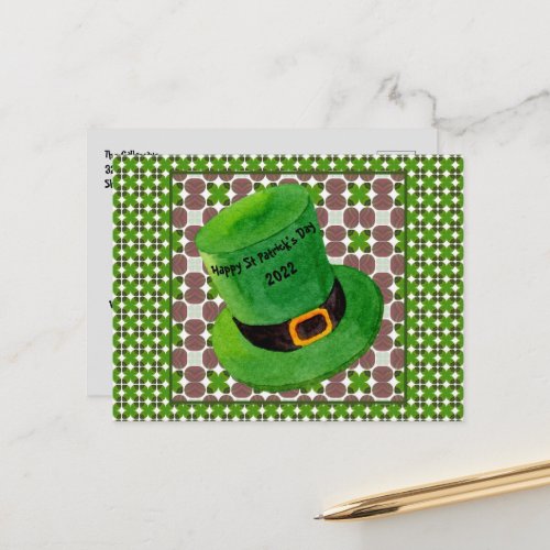  Leprechaun Hat Typography Shamrock Cute Holiday  Postcard