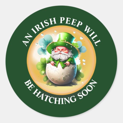 Leprechaun hatching out of egg Irish pregnant news Classic Round Sticker