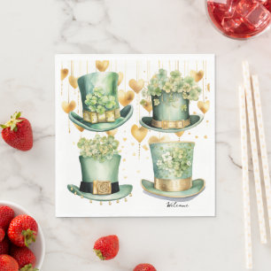 Leprechaun Hats and Gold Hearts for St Paddy's Day Napkins