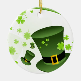 Leprechaun hats with 4 leaf clovers ceramic ornament
