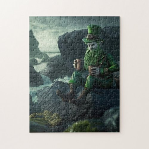 Leprechaun holding two coffee cups jigsaw puzzle
