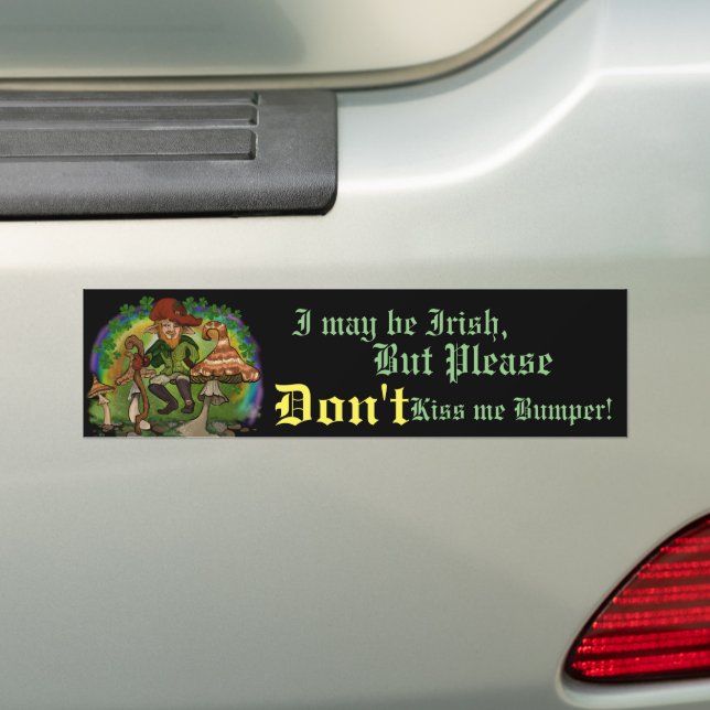 Leprechaun, "I may be Irish" bumper sticker (On Car)
