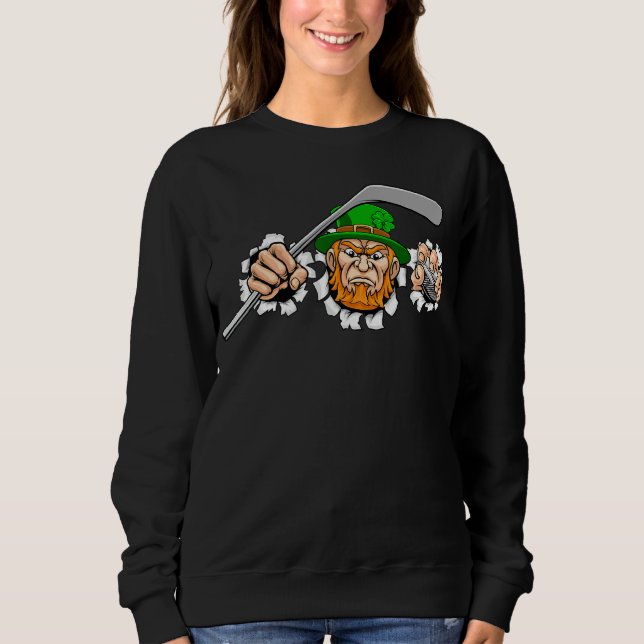Leprechaun Ice Field Hockey St Patricks Day Sport Sweatshirt (Front)
