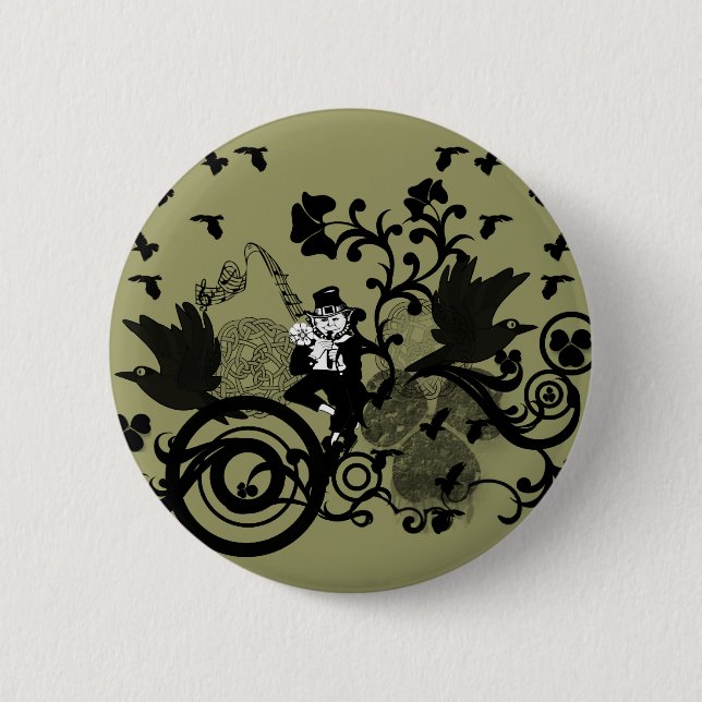 Leprechaun in Black Pinback Button (Front)