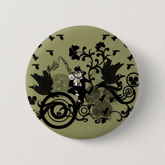 Leprechaun in Black Pinback Button (Front)