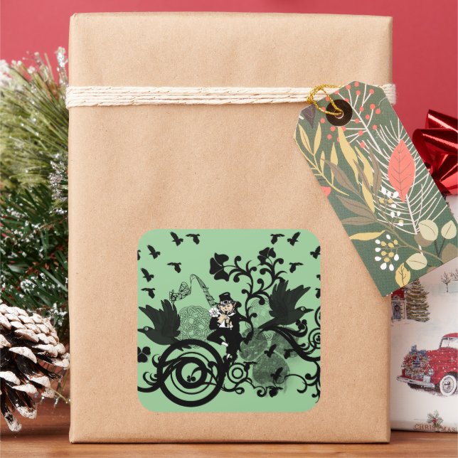 Leprechaun in Black Square Sticker (Holiday)