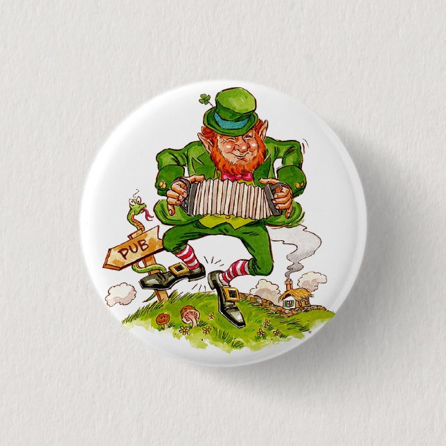 Leprechaun in Green, Happy Saint Patrick's Day Button (Front)