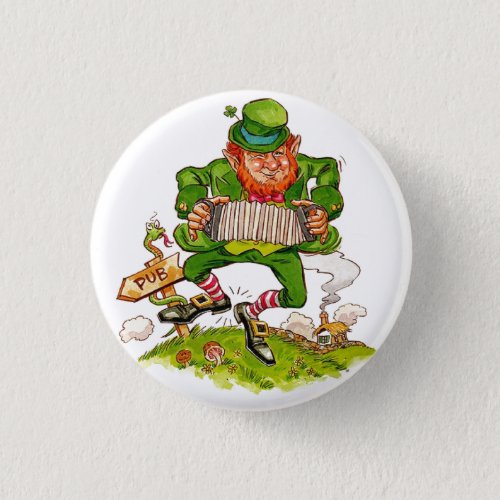 Leprechaun in Green Happy Saint Patricks Day Button