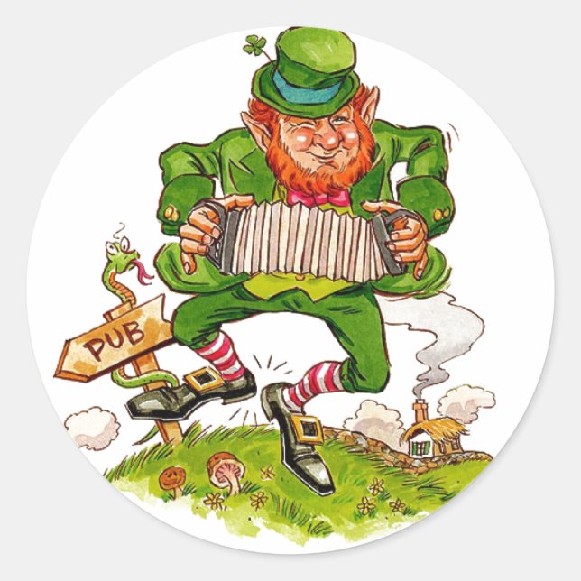 Leprechaun in Green, Happy Saint Patrick's Day Classic Round Sticker (Front)