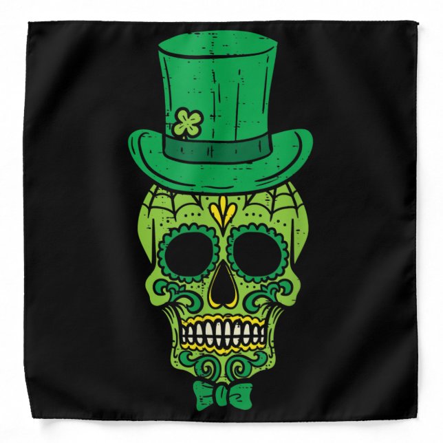 Leprechaun Irish Sugar Skull St Patricks Day Bandana (Front)