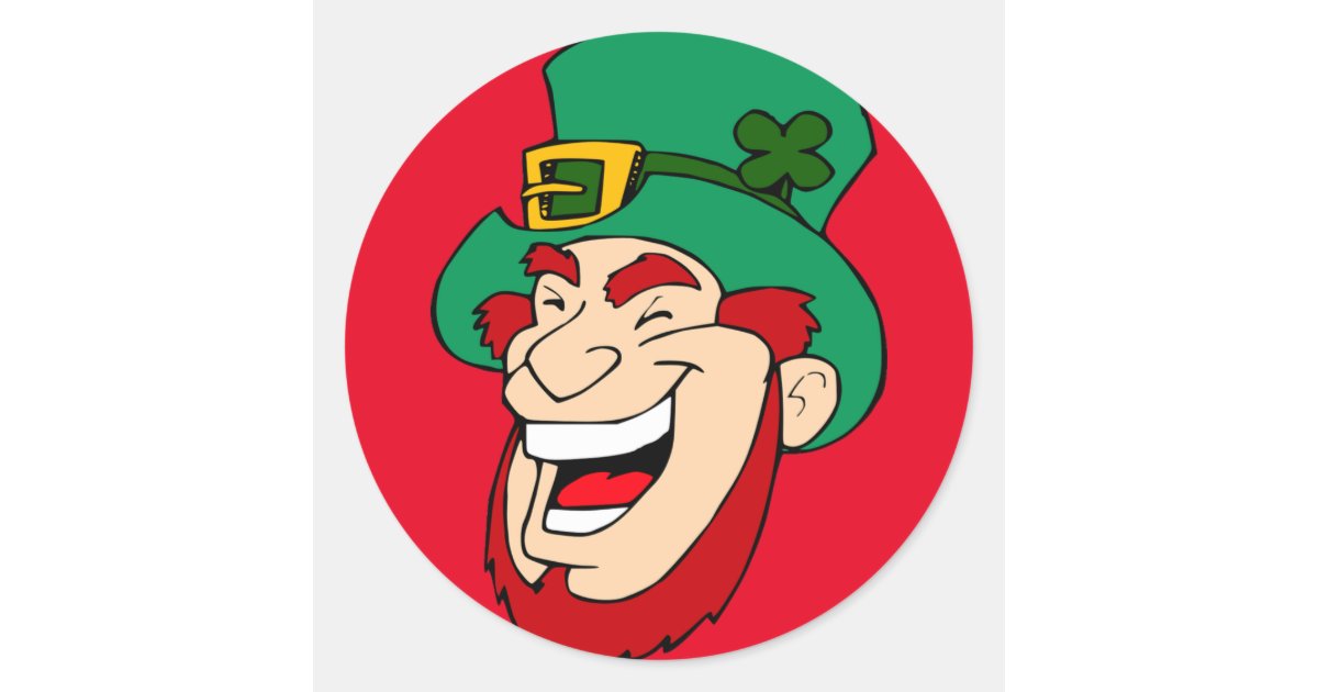 leprechaunlaughingface classic round sticker Zazzle