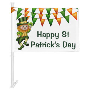 Leprechaun lucky shamrock Irish bunting holiday Car Flag