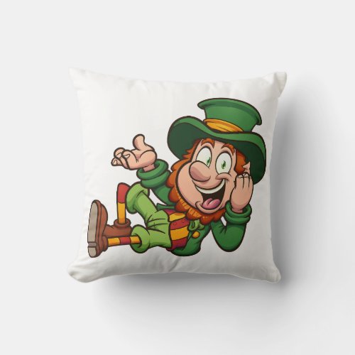 leprechaun lying down cartoon throw pillow