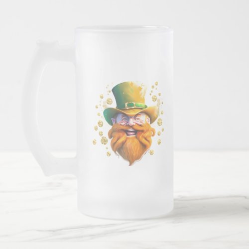 Leprechaun man face orange beard Irish holiday Frosted Glass Beer Mug