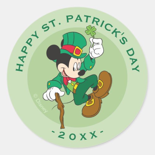 Leprechaun Mickey Mouse  St Patricks Day Classic Round Sticker