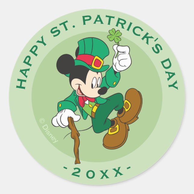 Leprechaun Mickey Mouse | St. Patrick's Day Classic Round Sticker (Front)