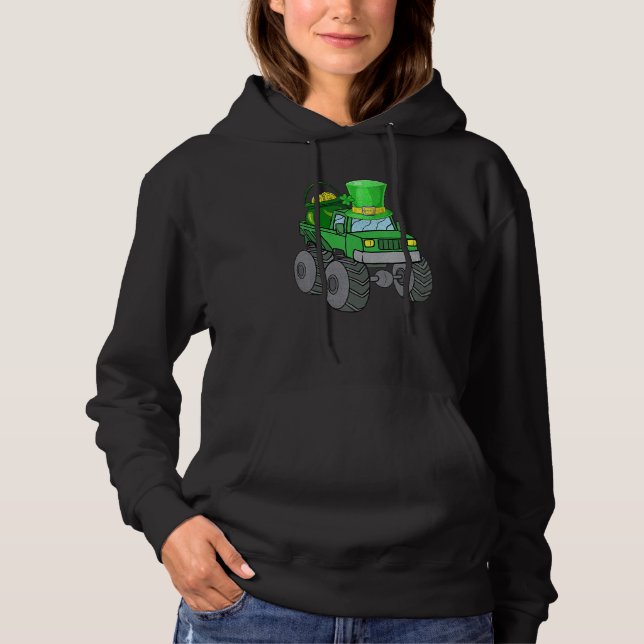 Leprechaun Monster Truck Shamrock St Patrick Day B Hoodie (Front)