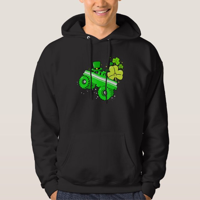 Leprechaun Monster Truck Shamrock St Patrick Day B Hoodie (Front)