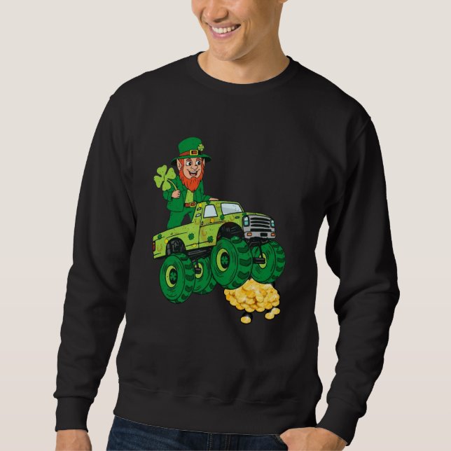 Leprechaun Monster Truck Shamrock St Patrick Day B Sweatshirt (Front)