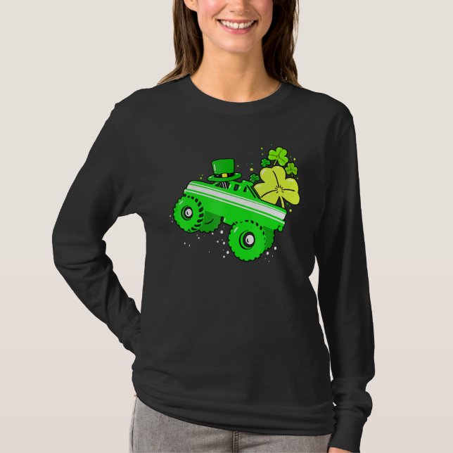 Leprechaun Monster Truck Shamrock St Patrick Day B T-Shirt (Front)