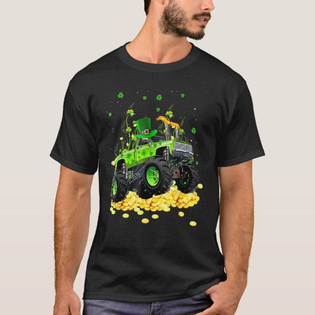 Leprechaun Monster Truck Shamrock St Patrick Day B T-Shirt (Front)