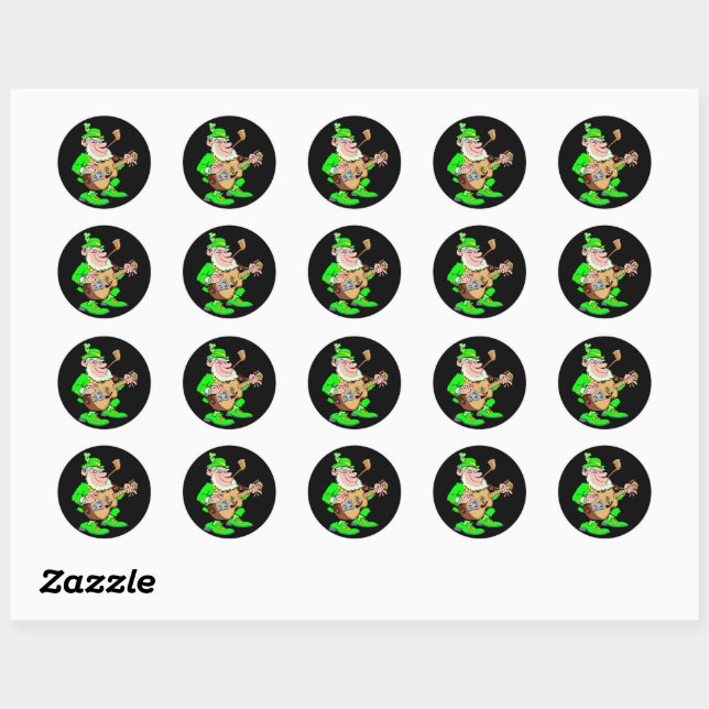 Leprechaun Musician Classic Round Sticker (Sheet)