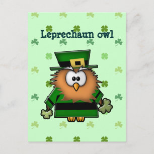 leprechaun owl postcard