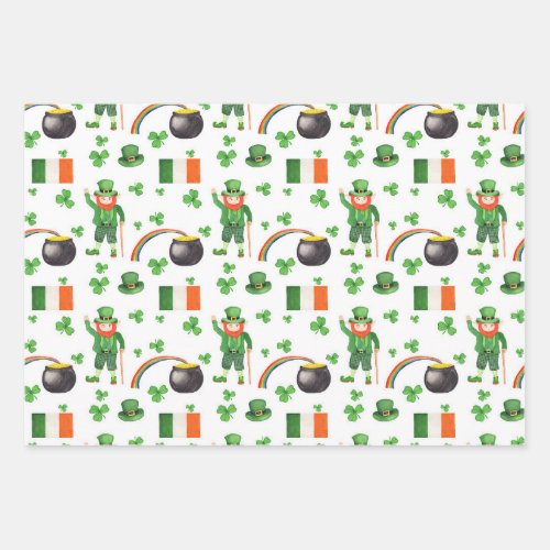 Leprechaun Pattern Irish Ireland St Paddys Wrapping Paper Sheets
