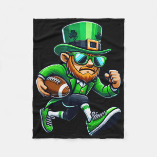 Leprechaun Playing Footll St Patricks Day Sport Me Fleece Blanket