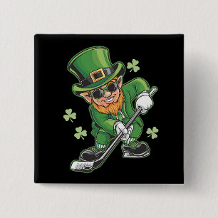 Leprechaun Playing Hockey St Patrick's Day Irish Button