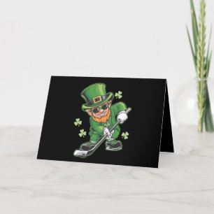 Leprechaun Playing Hockey St Patrick's Day Irish Letterpress Thank You Card