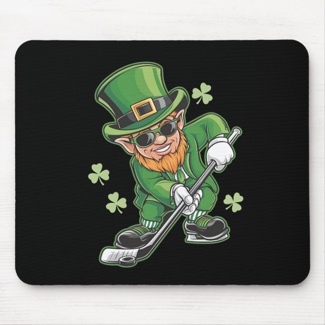 Leprechaun Playing Hockey St Patrick's Day Irish Mouse Pad (Front)
