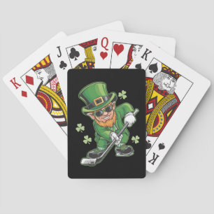 Leprechaun Playing Hockey St Patrick's Day Irish Poker Cards