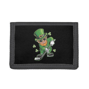 Leprechaun Playing Hockey St Patrick's Day Irish Tri-fold Wallet