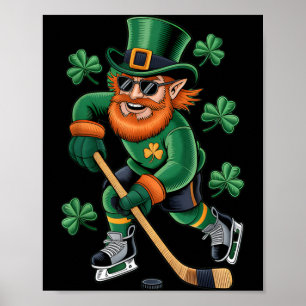 Leprechaun Playing Hockey St Patricks Day Sport Poster