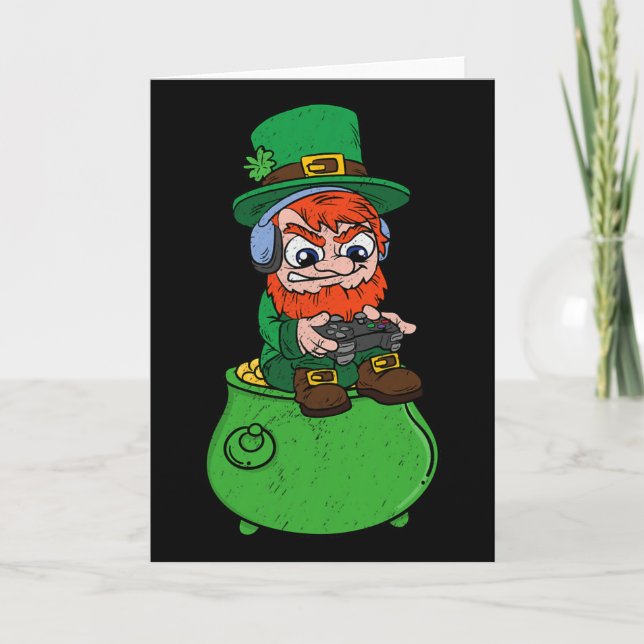 Leprechaun Playing Video Game St Patrick's Day Gam Card (Front)