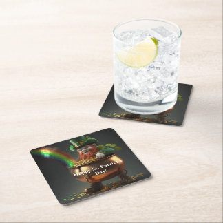 Leprechaun Pot Of Gold  Square Paper Coaster