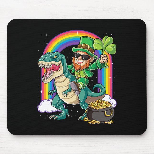 Leprechaun Riding Dinosaur St Patricks Day Boys Me Mouse Pad (Front)